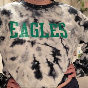 Eagles Tie-Dye Crew Neck Sweater - Black and White
